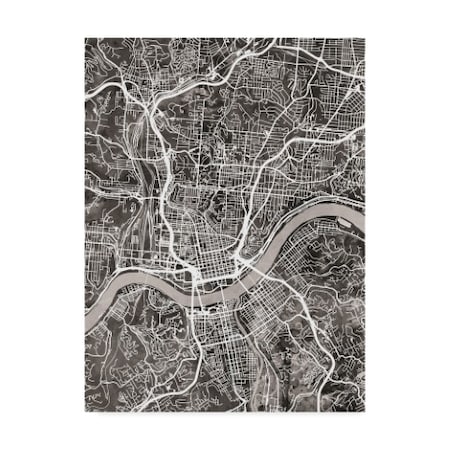 Michael Tompsett 'Cincinnati Ohio City Map Black' Canvas Art,35x47